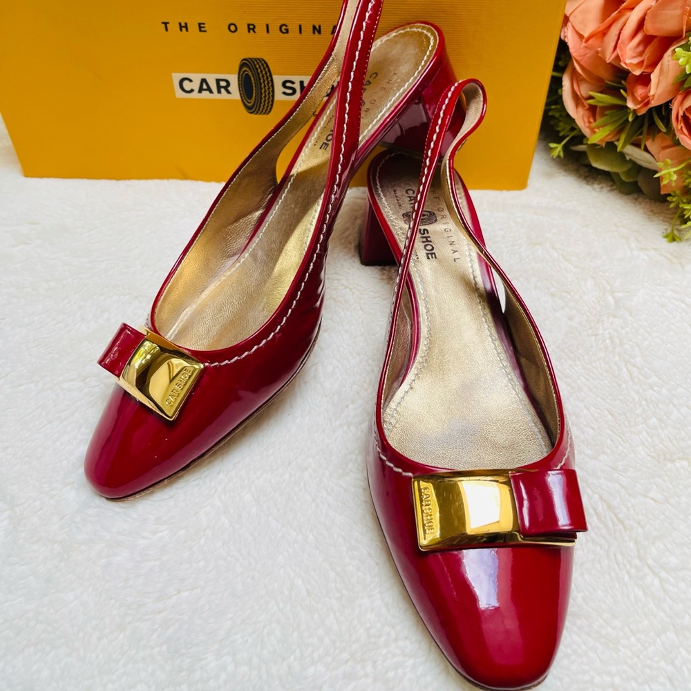 Car Shoe by Prada Red Patent Slingback Block Heel